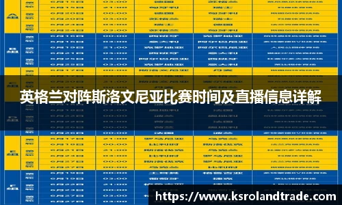英格兰对阵斯洛文尼亚比赛时间及直播信息详解